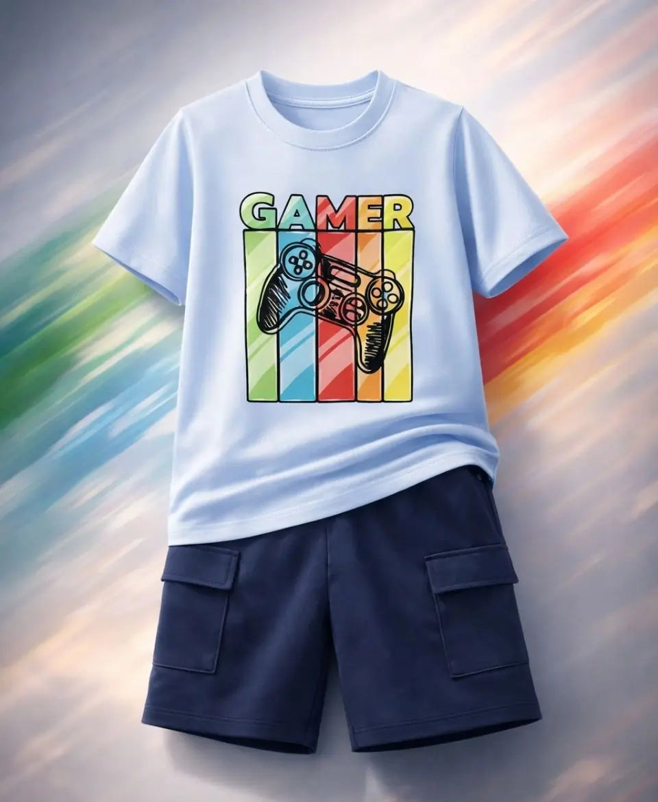 Retro Gamer Stripe Kids Suit Set
