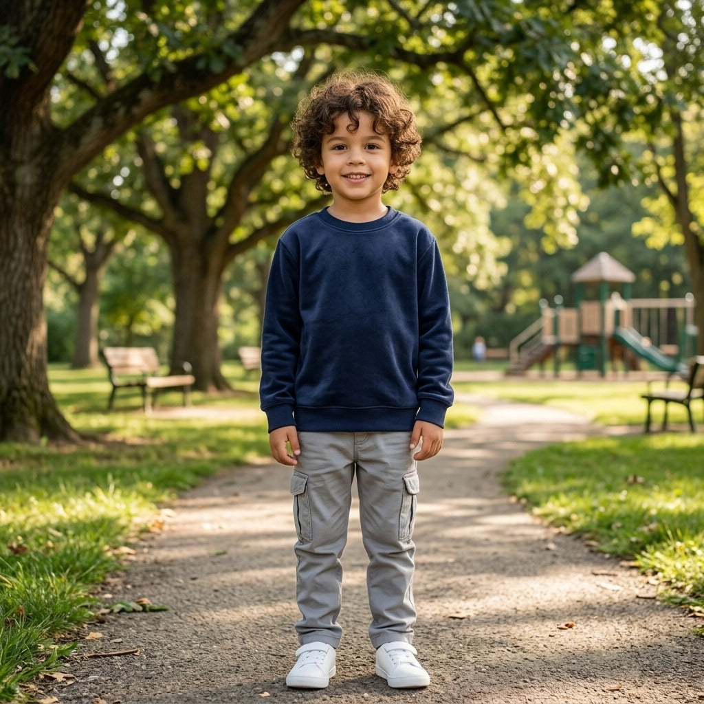 Kids Solid Navy Blue Minimalist Fleece Sweatshirt | Casual Winter Wear