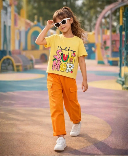 Hello Summer Girls Suit Set Orange Trousers