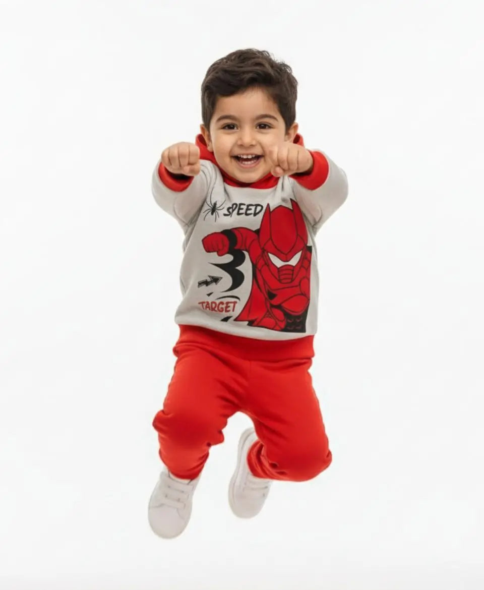 Kids Fleece Hoodie & Trouser Set – Superhero Winter Outfit