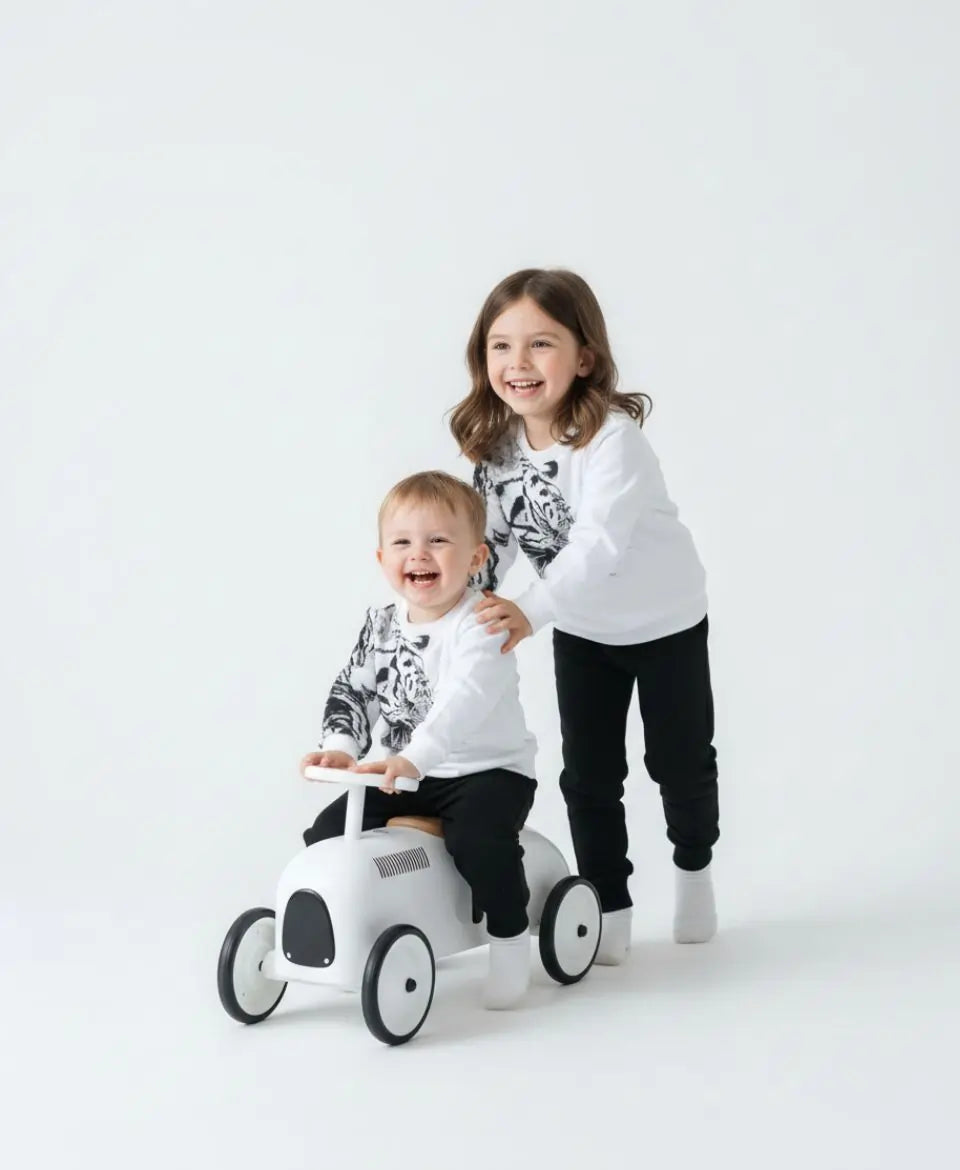 Unisex White Tiger Print Sweatshirt with Black Trouser Set