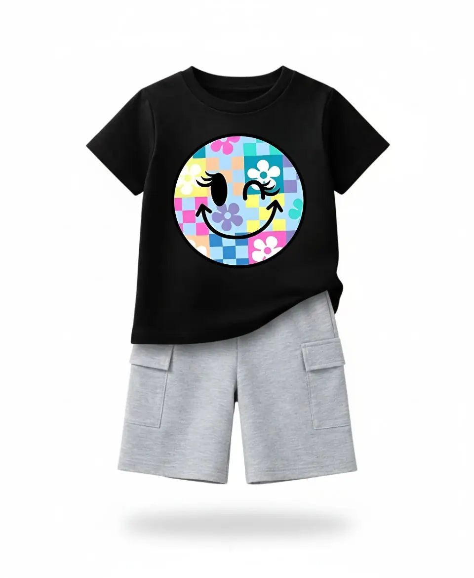 Pastel Smiley Bloom Kids Suit Set