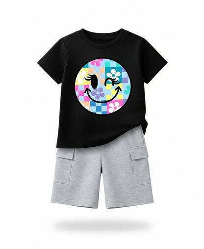 Pastel Smiley Bloom Kids Suit Set