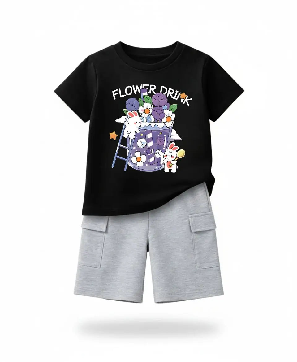 Flower Drink Bunny Suit Set