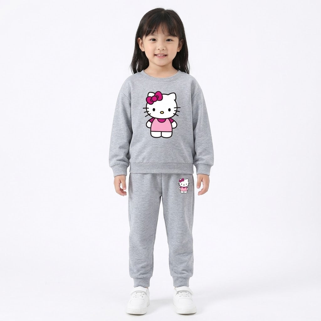 Girls' Hello Kitty Printed Sweatshirt & Trouser Set – Grey