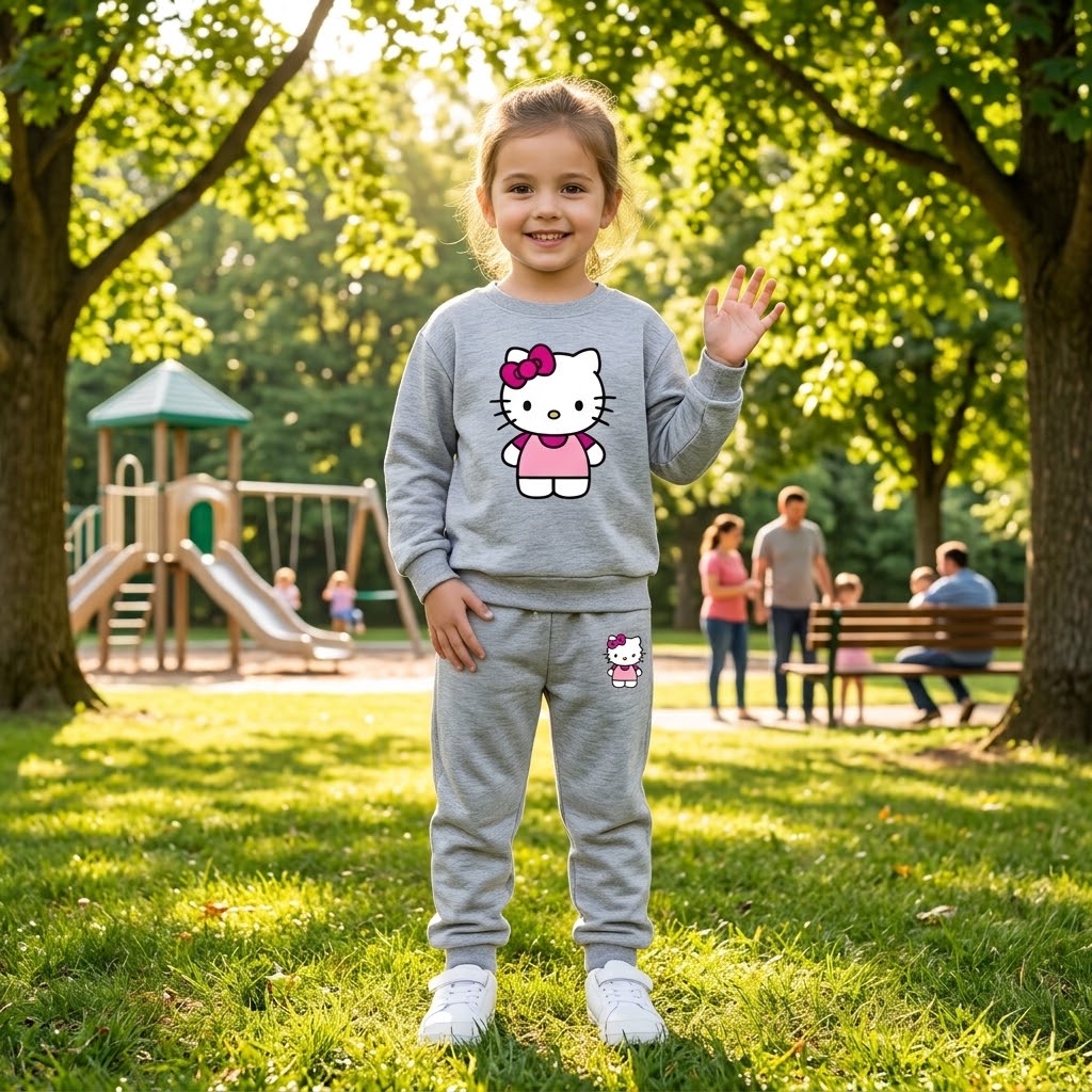 Girls' Hello Kitty Printed Sweatshirt & Trouser Set – Grey
