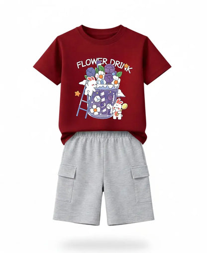 Flower Drink Bunny Suit Set