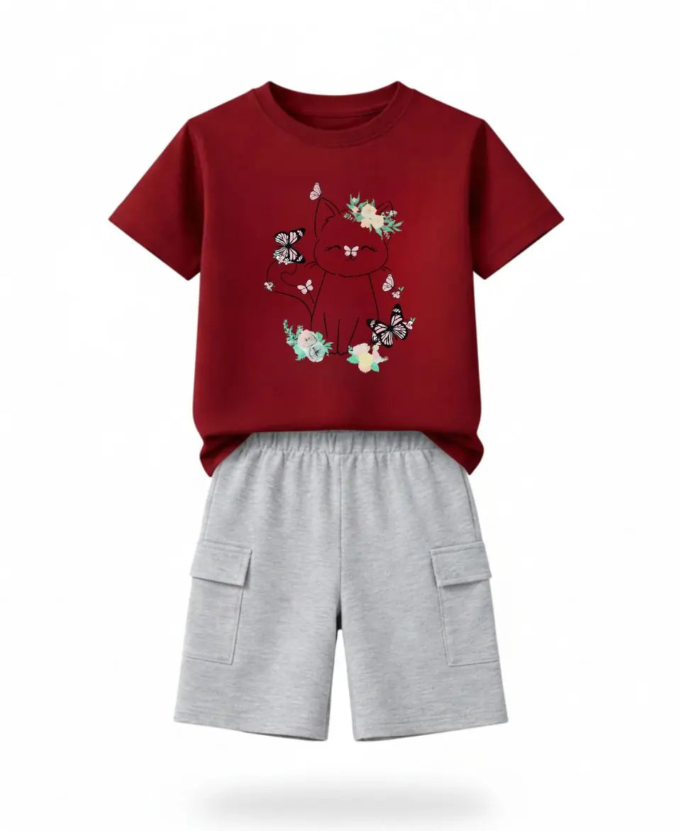 Floral Kitty Kids Suit Set