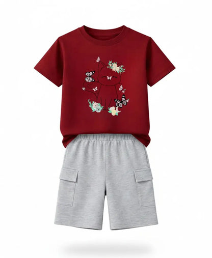 Floral Kitty Kids Suit Set