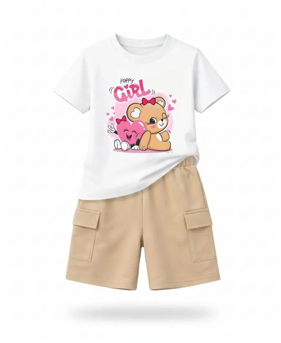 Happy Girl Teddy Pink Summer Suit Set 2