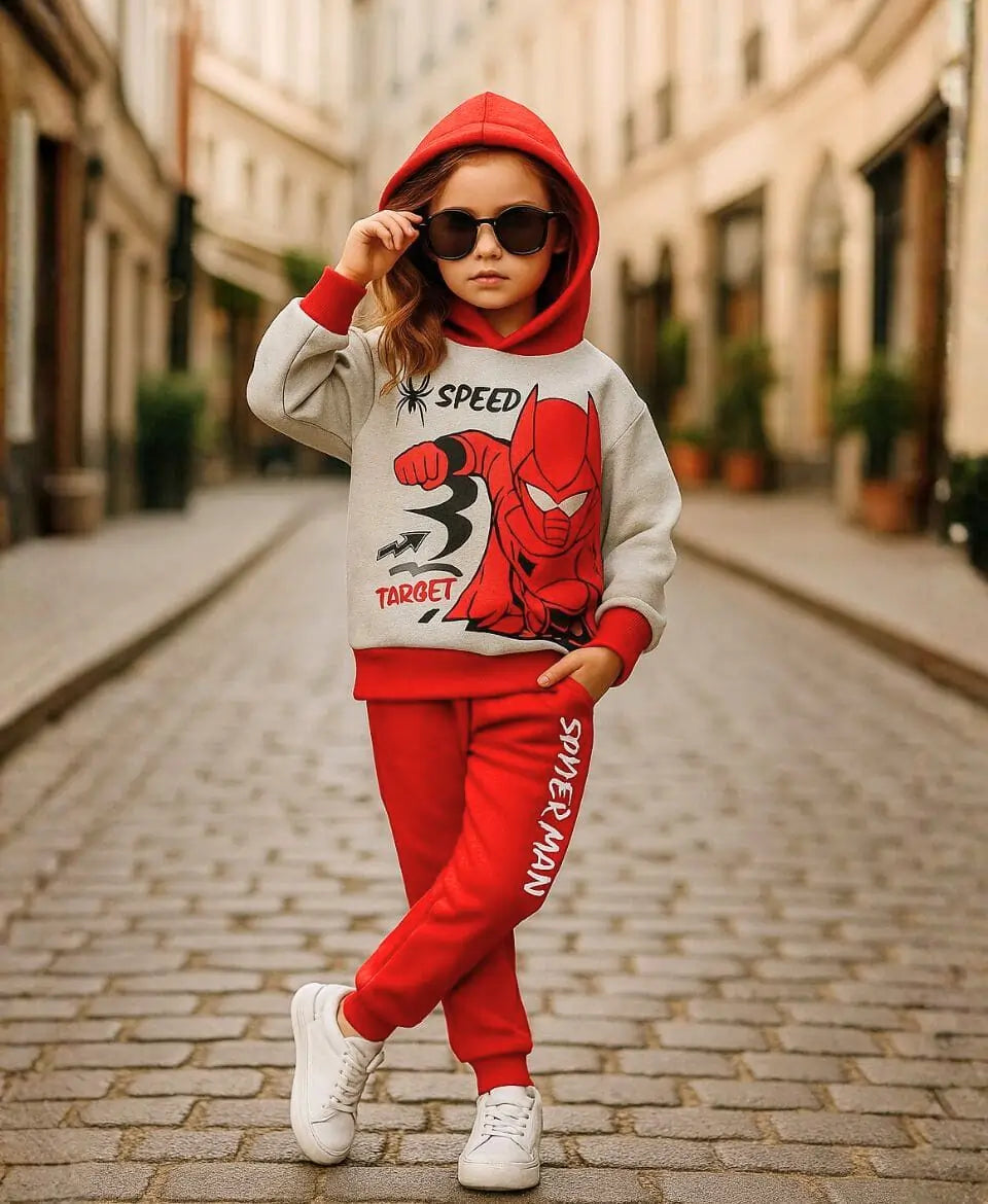Kids Fleece Hoodie & Trouser Set – Superhero Winter Outfit