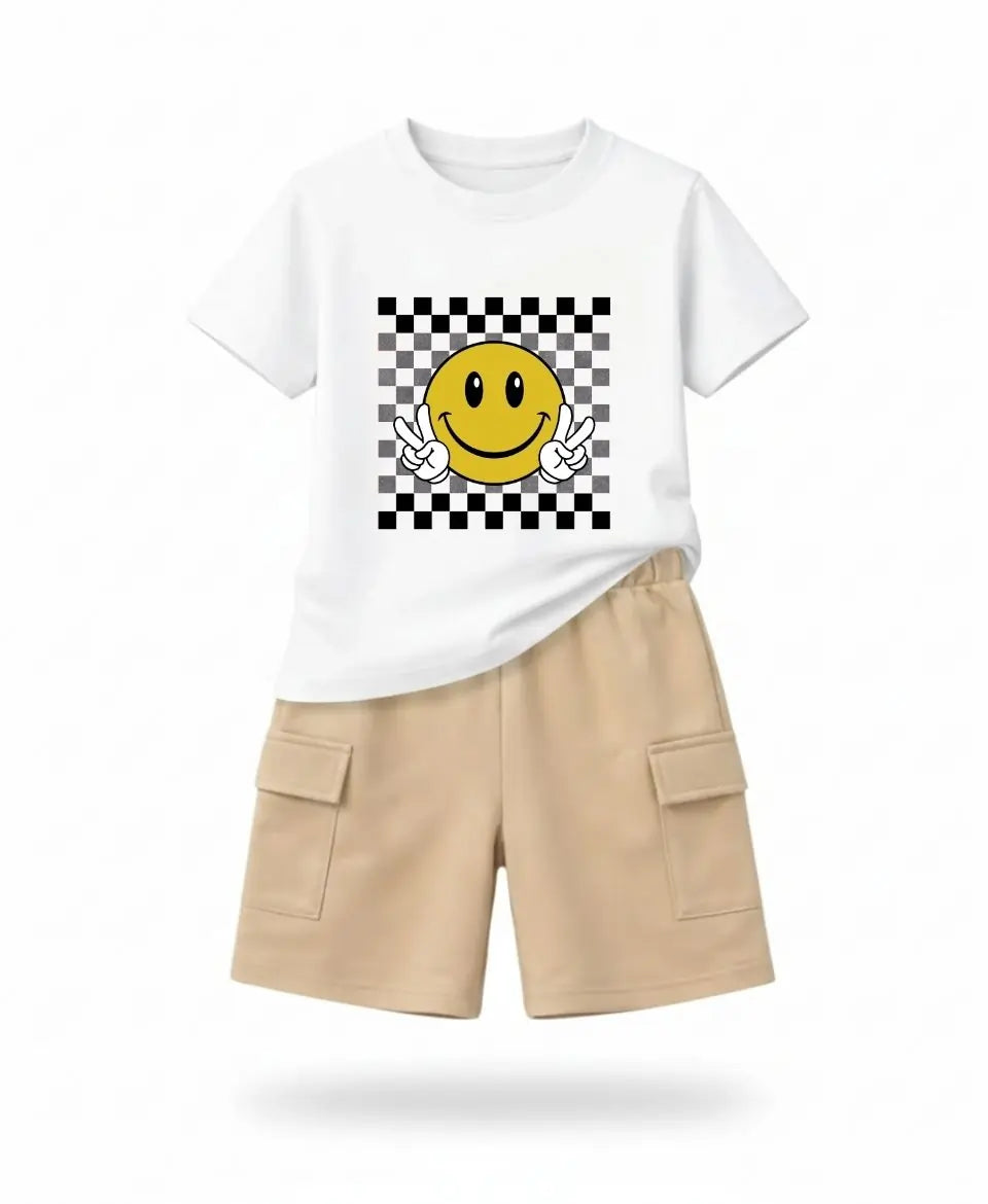 Smiley Checkered Summer Suit Set