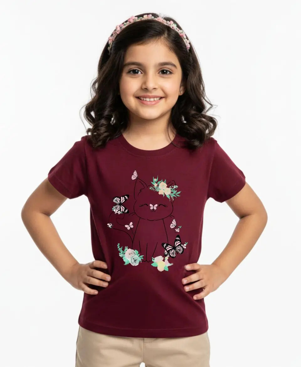Girls Floral Kitty T-Shirt