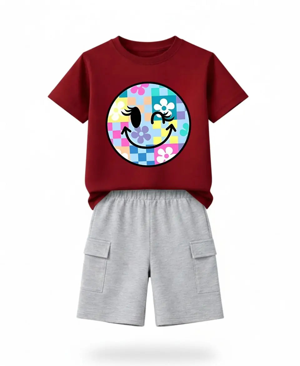 Pastel Smiley Bloom Kids Suit Set