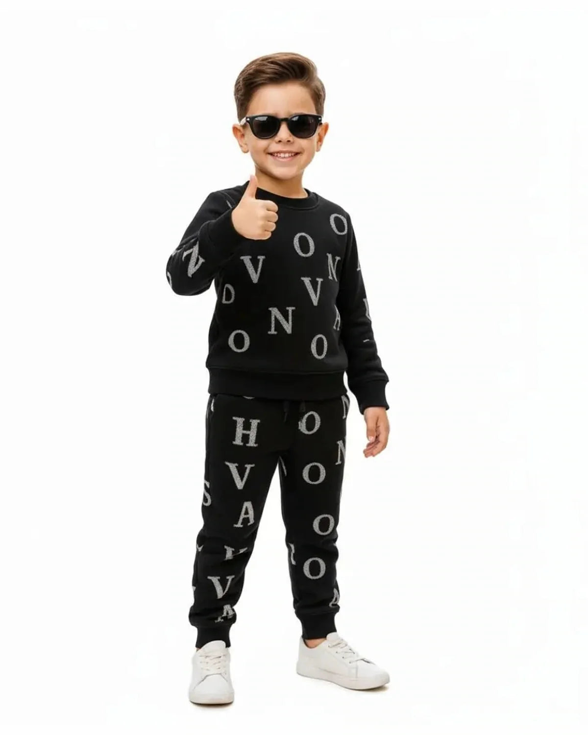 Unisex Fleece Sweatshirt & Trouser Set – Letter Print Winter Outfit