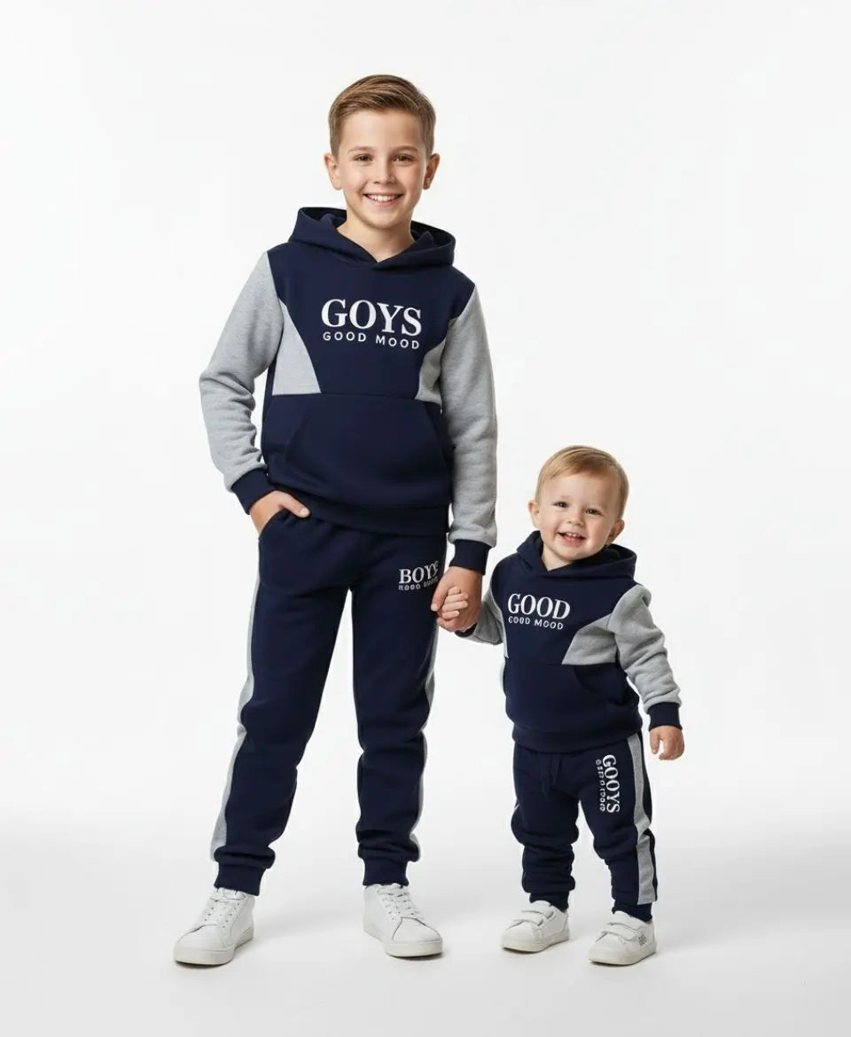 Boys Fleece Tracksuit Set – Navy & Grey Winter Outfit