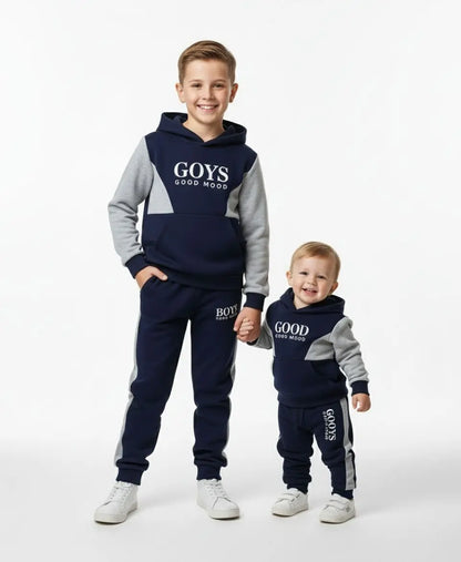 Boys Fleece Tracksuit Set – Navy & Grey Winter Outfit