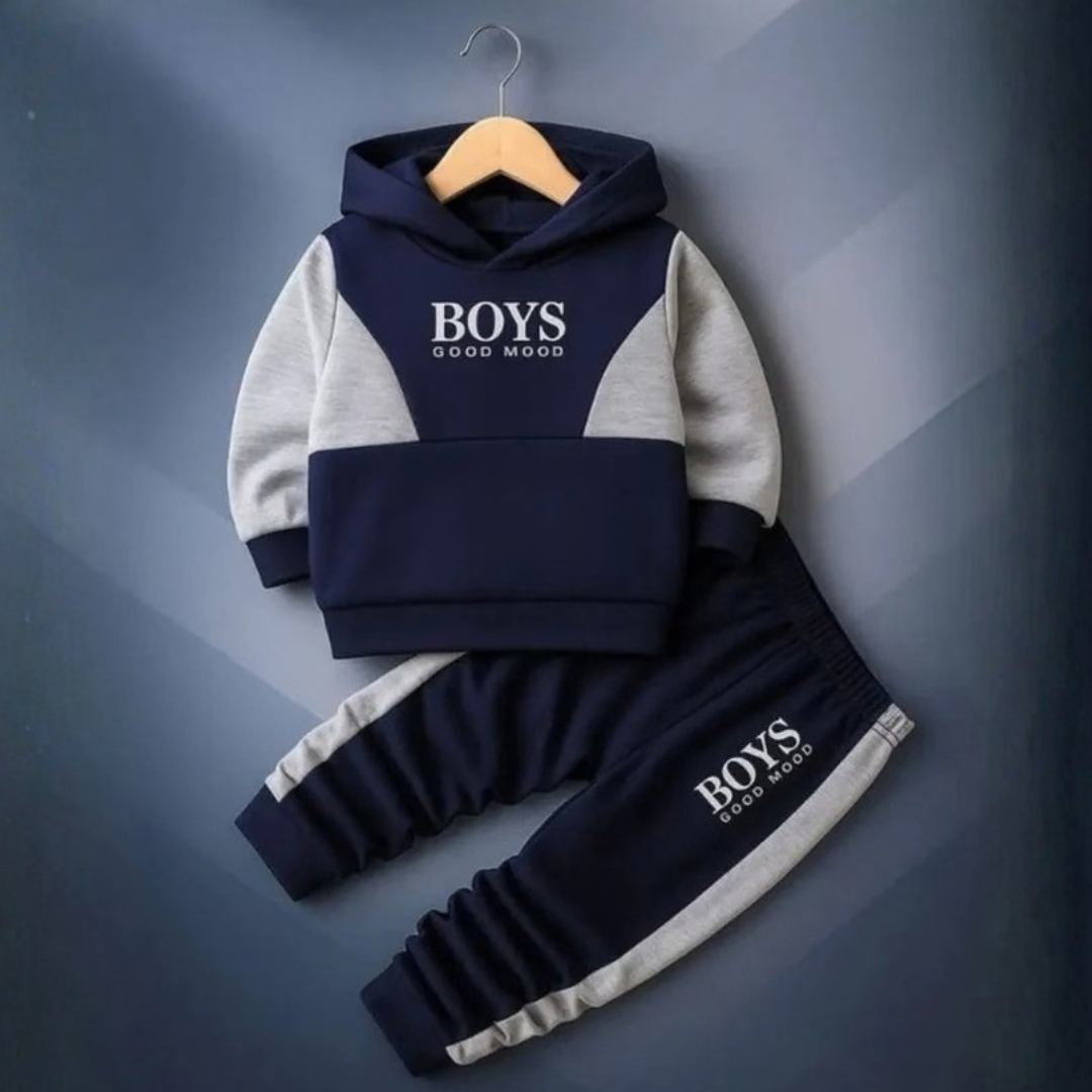 Boys Fleece Tracksuit Set – Navy & Grey Winter Outfit