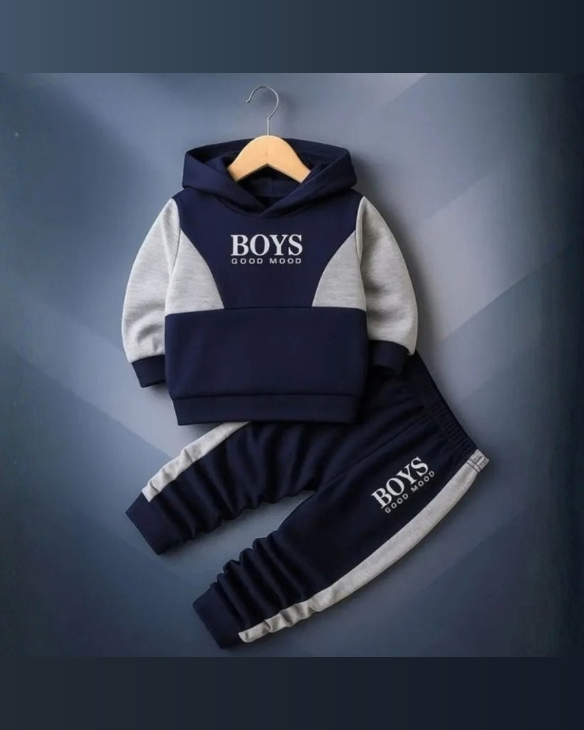 Boys Fleece Tracksuit Set – Navy & Grey Winter Outfit