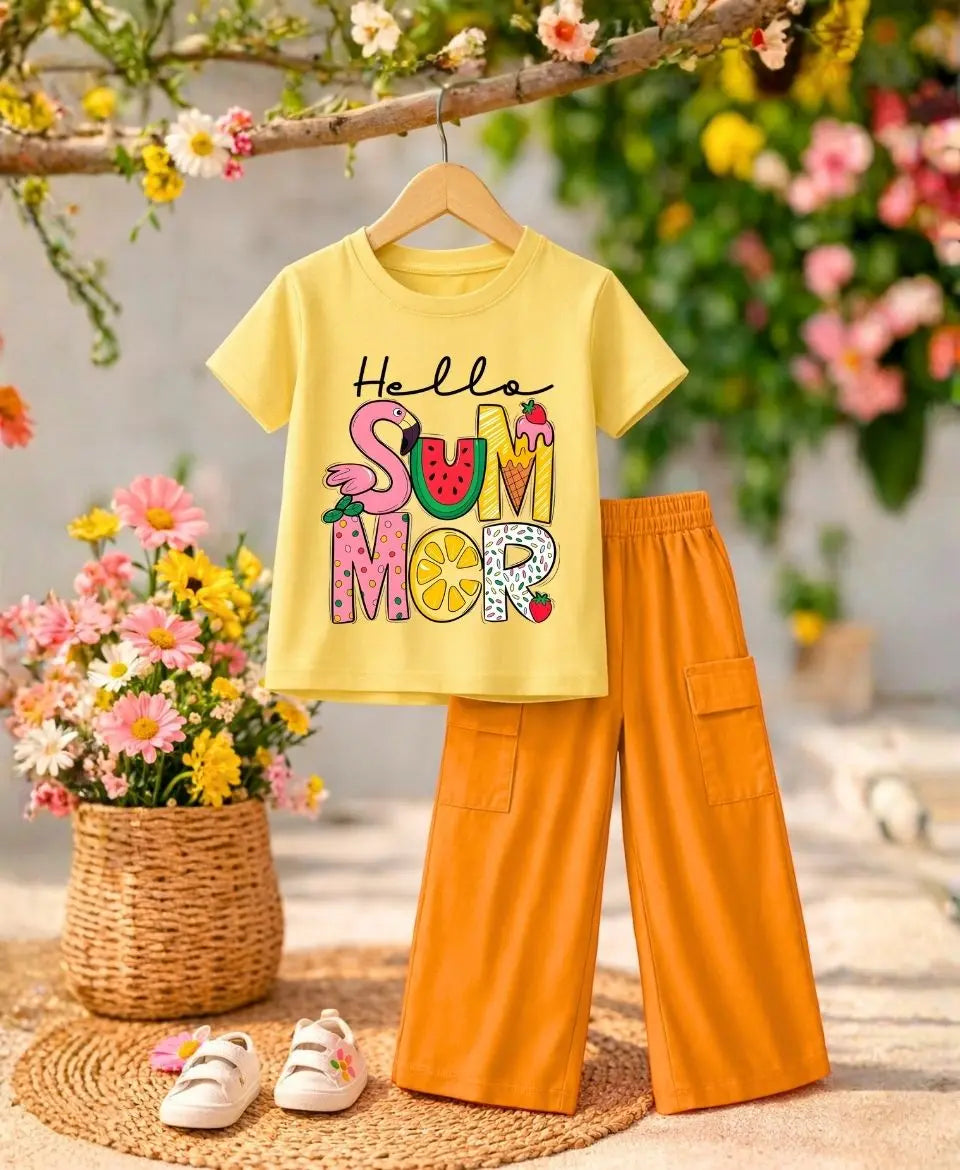 Hello Summer Girls Suit Set Orange Trousers