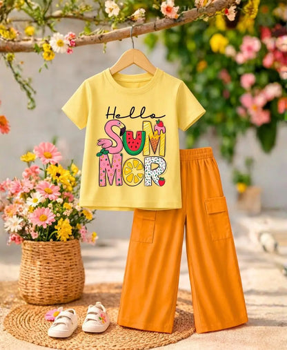 Hello Summer Girls Suit Set Orange Trousers