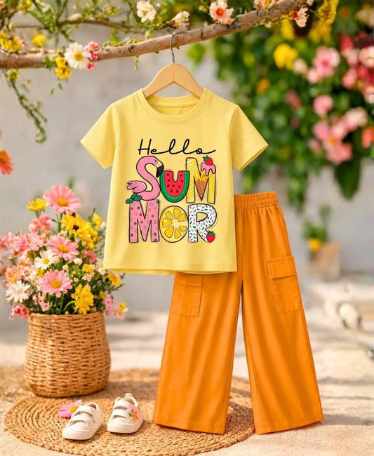 Hello Summer Girls Suit Set Orange Trousers