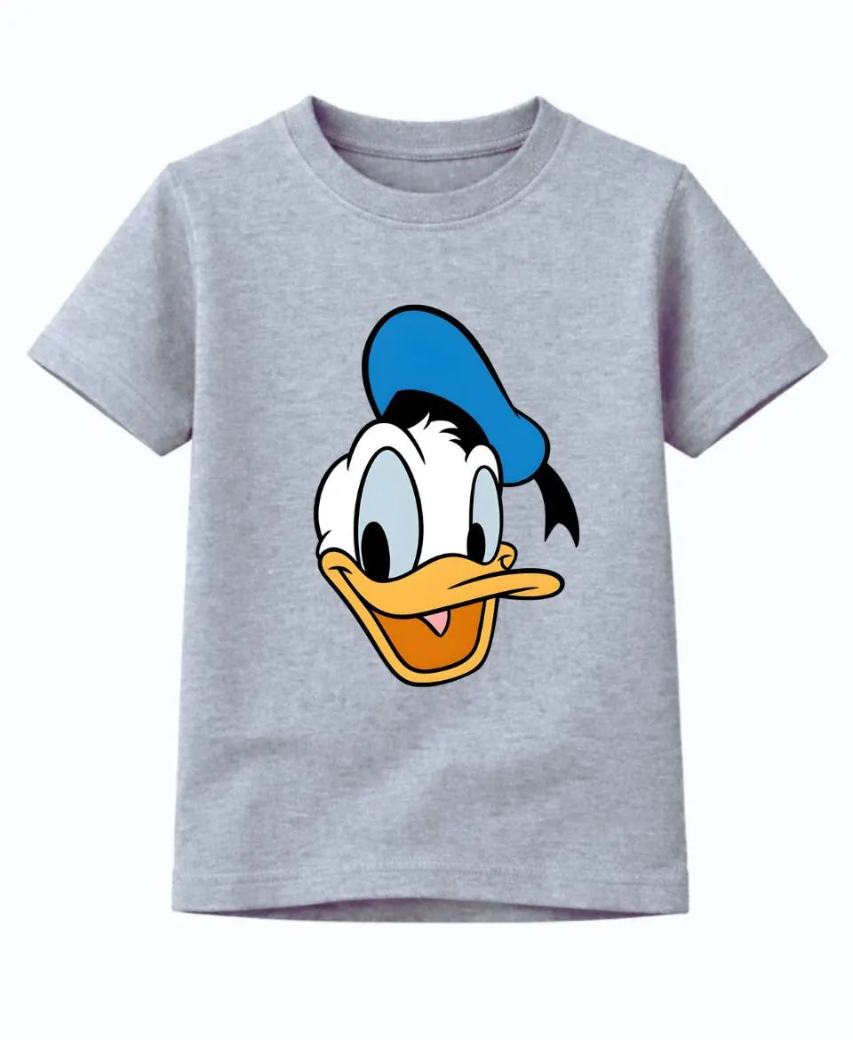 Gray t-shirt with a cartoon character face on a white background