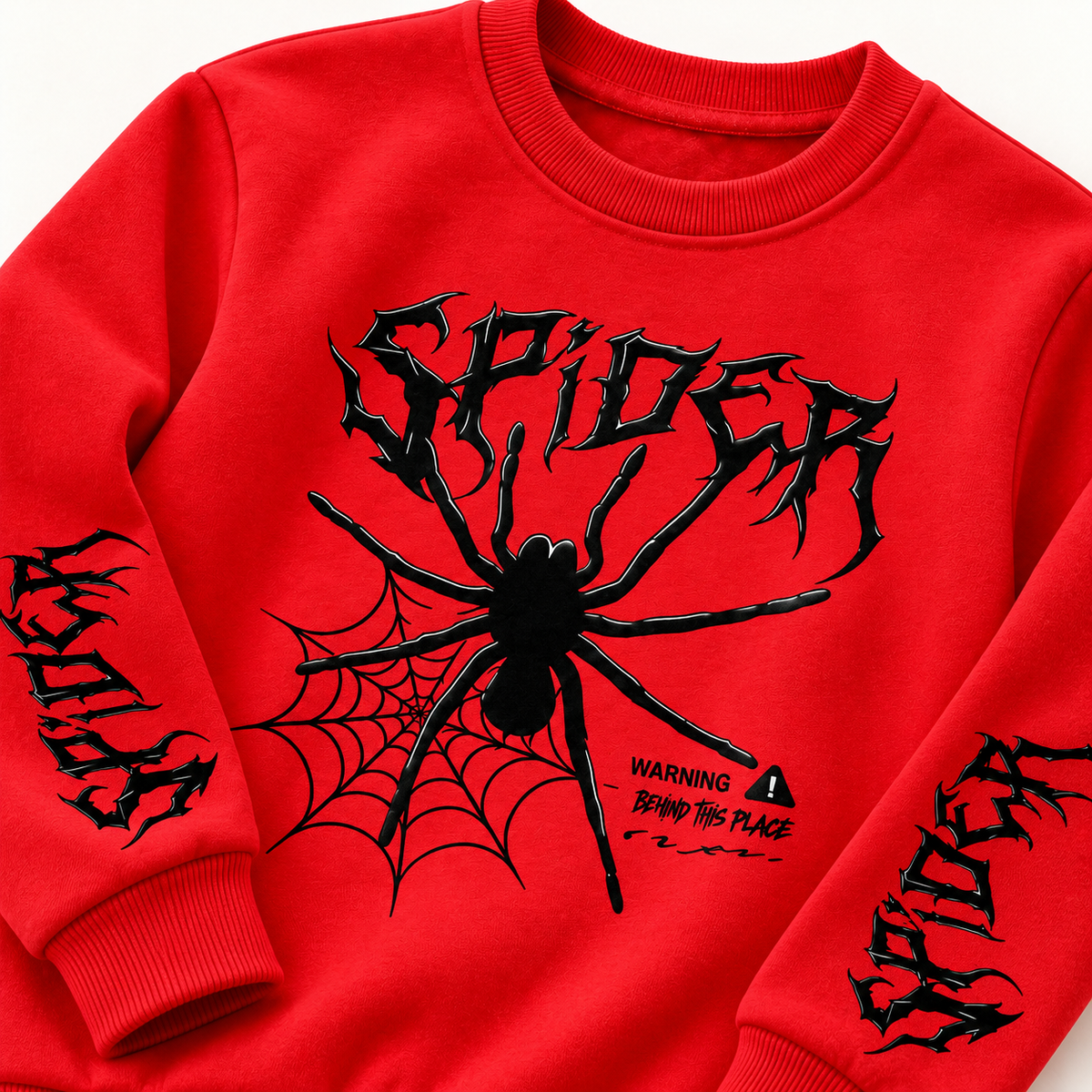 AI-styled Red Spider sweatshirt detail view