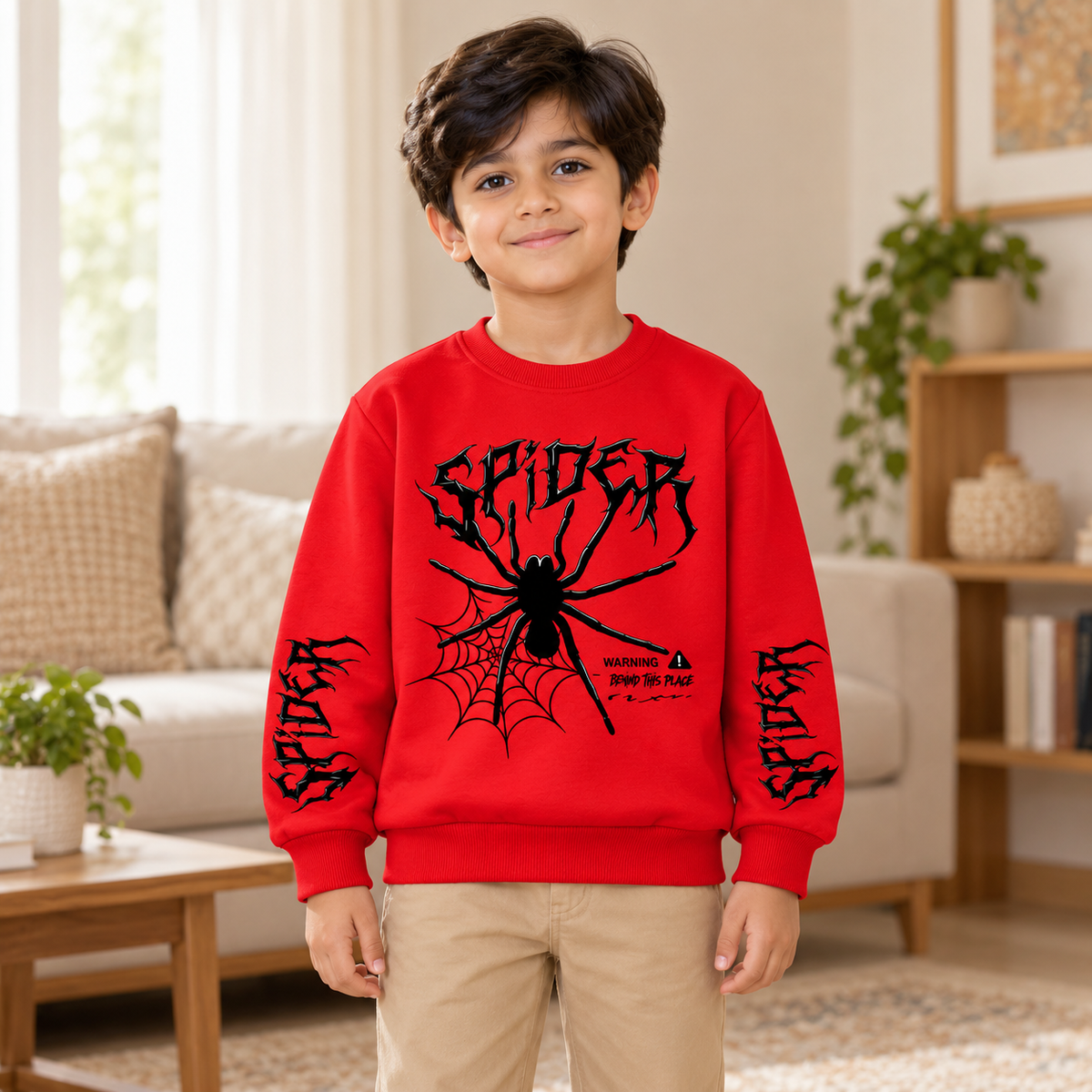 AI-styled Red Spider sweatshirt model view
