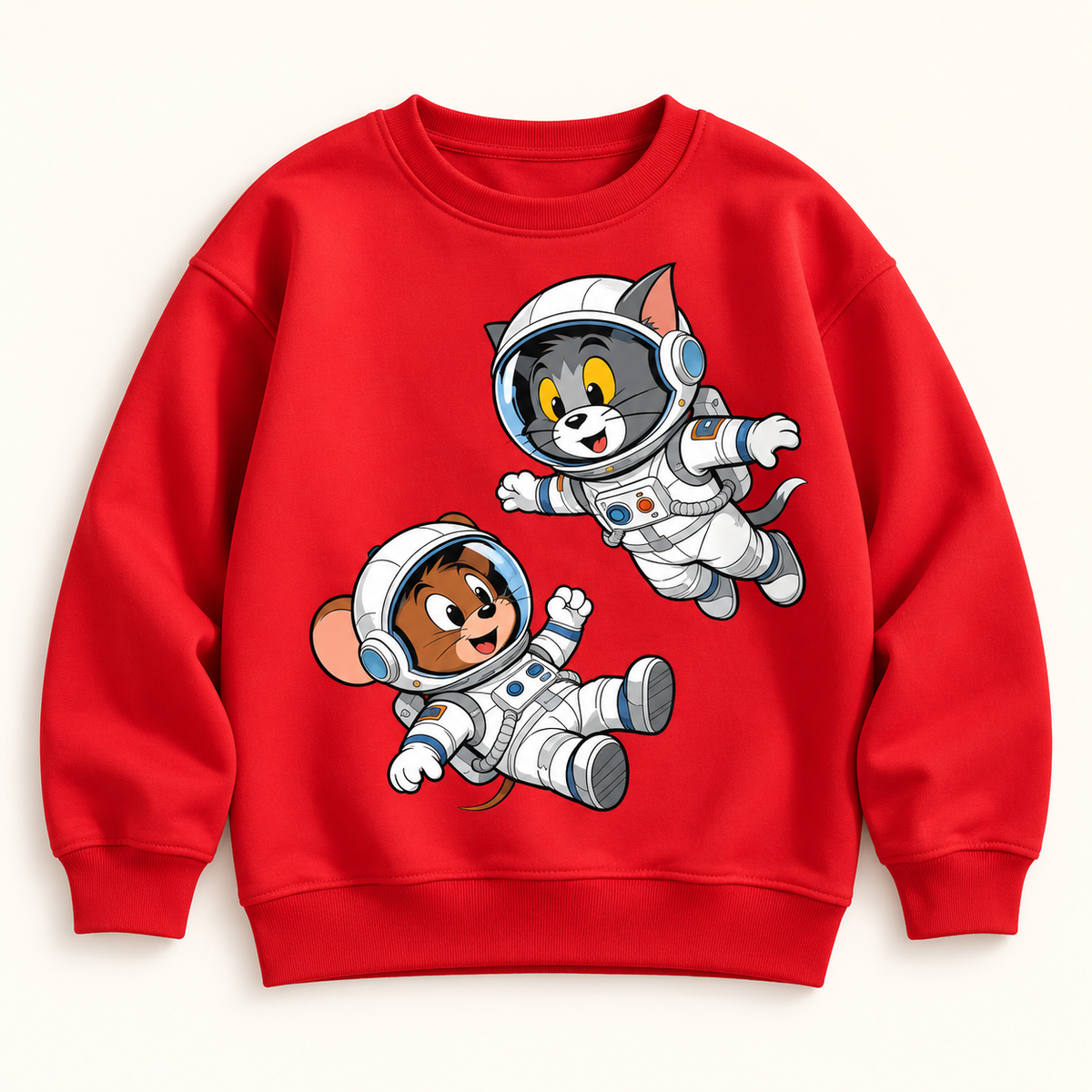 Red Tom & Jerry Astronaut kids sweatshirt, AI-styled catalogue image