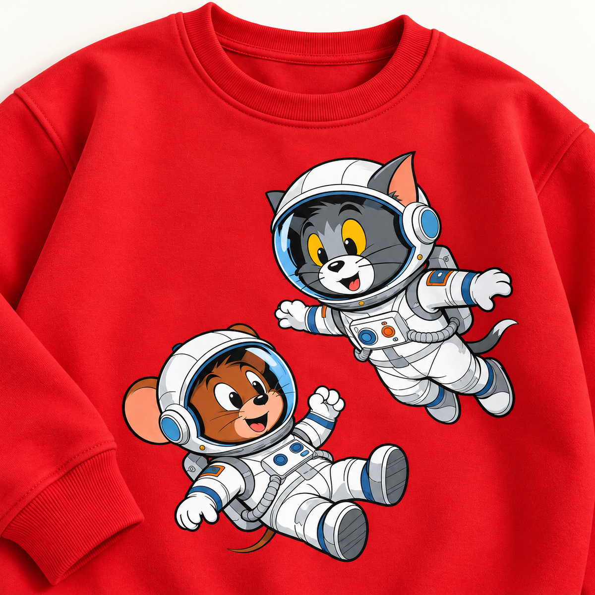 AI-styled Red Tom & Jerry Astronaut sweatshirt detail view