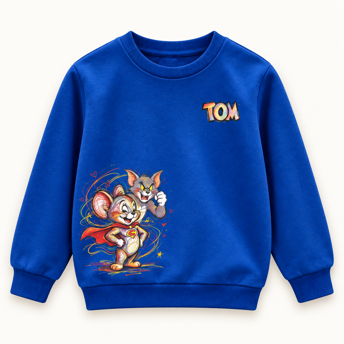 Blue Tom & Jerry kids sweatshirt, AI-styled catalogue image