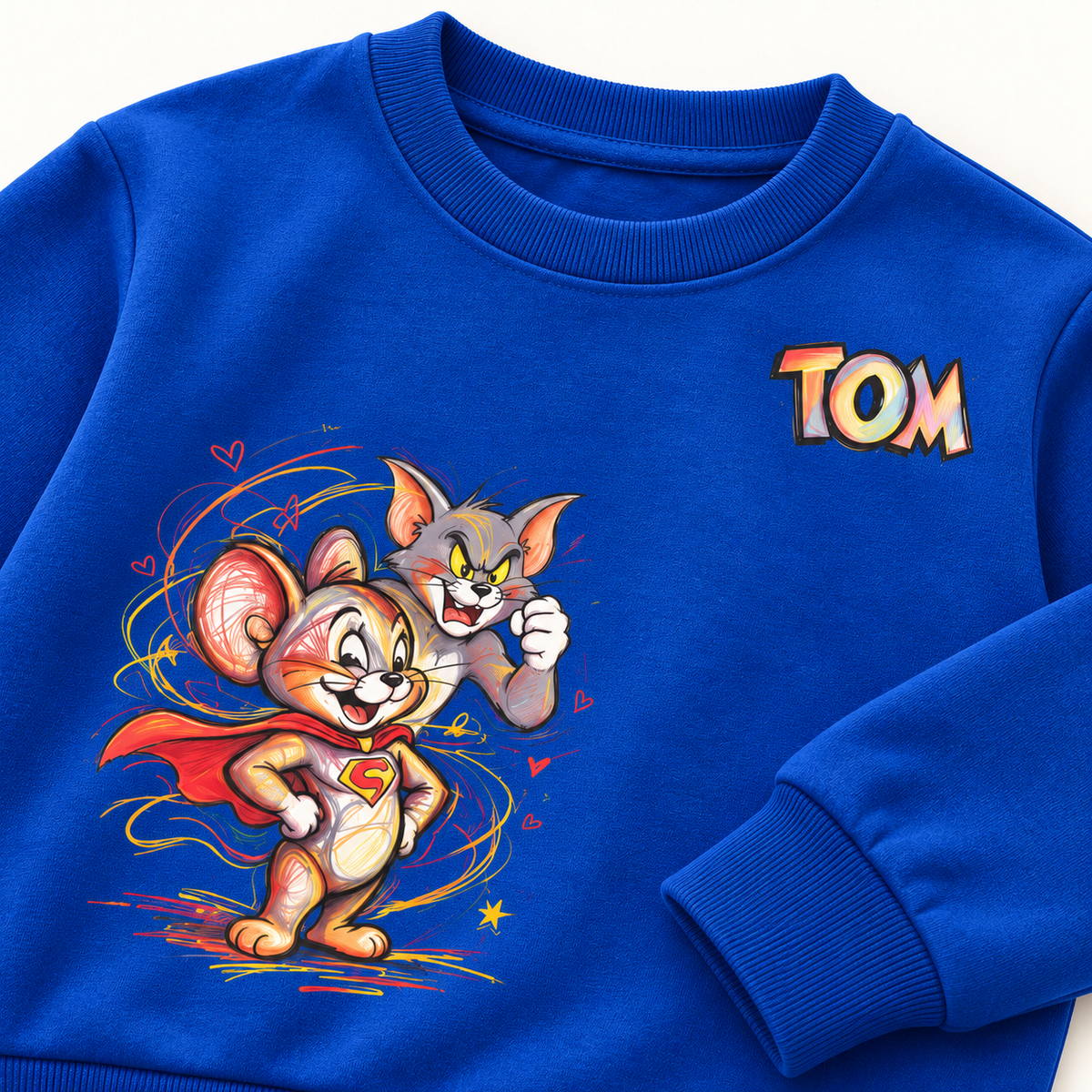AI-styled Blue Tom & Jerry sweatshirt detail view