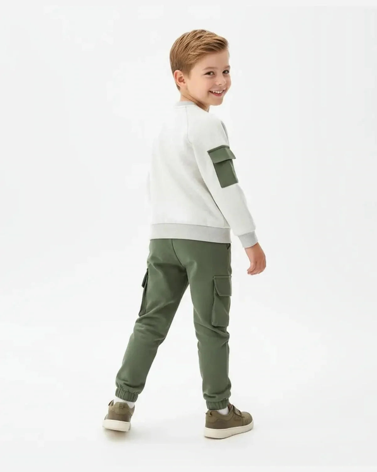 Kids Fleece Pocket Sweatshirt & Cargo Trouser Set – Winter Outfit