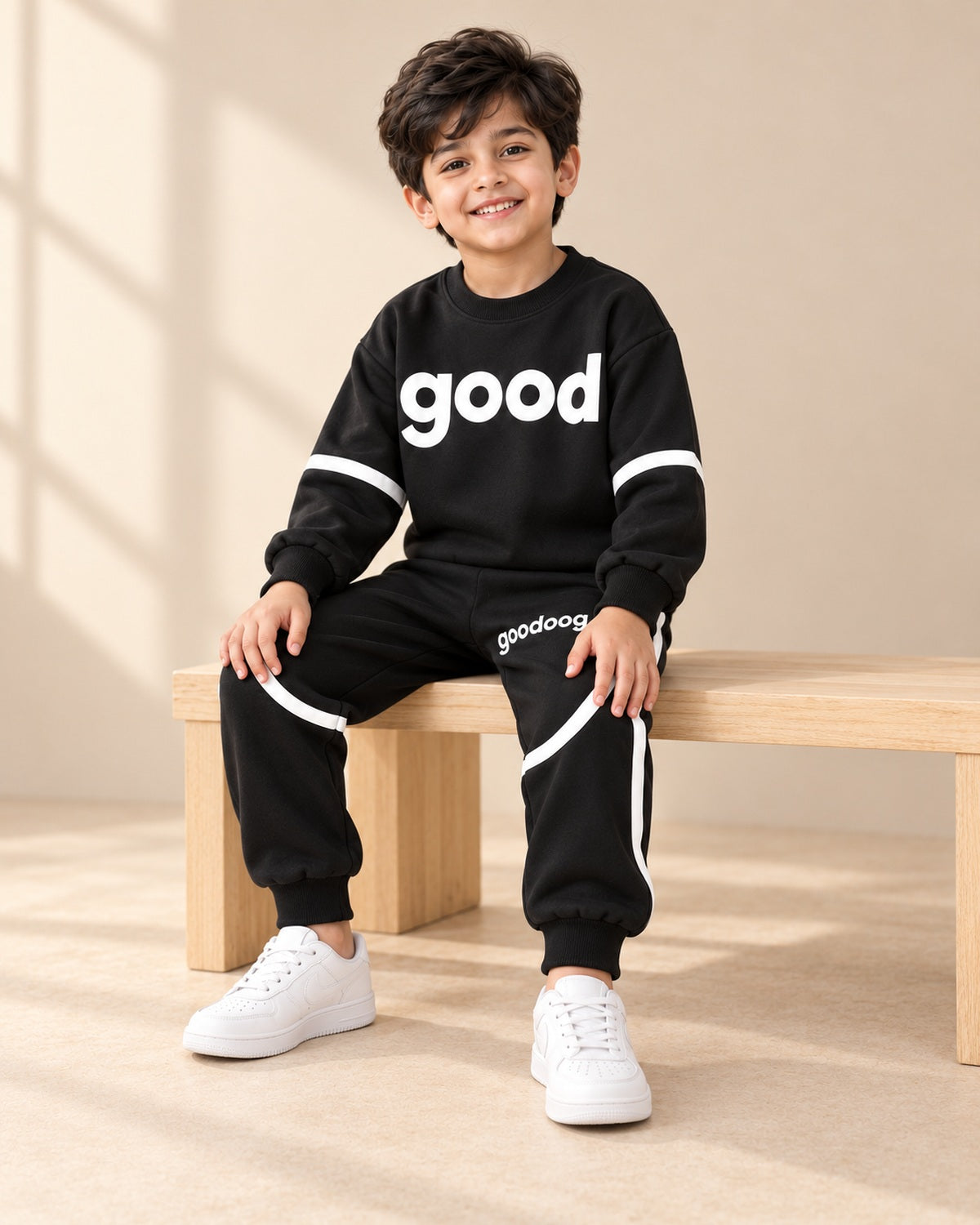 AI-styled catalogue good black model seated