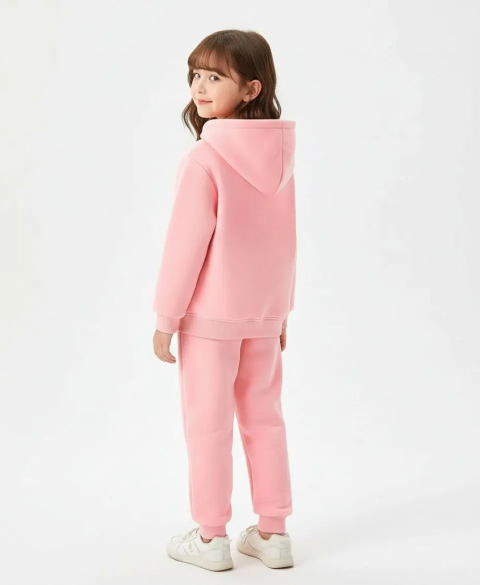 Girls Pink Cartoon Fleece Winter Set