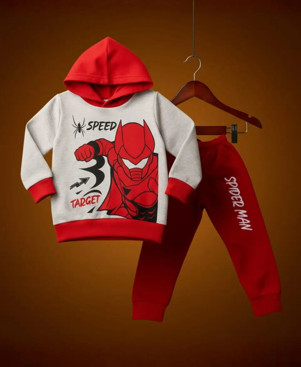 Kids Fleece Hoodie & Trouser Set – Superhero Winter Outfit