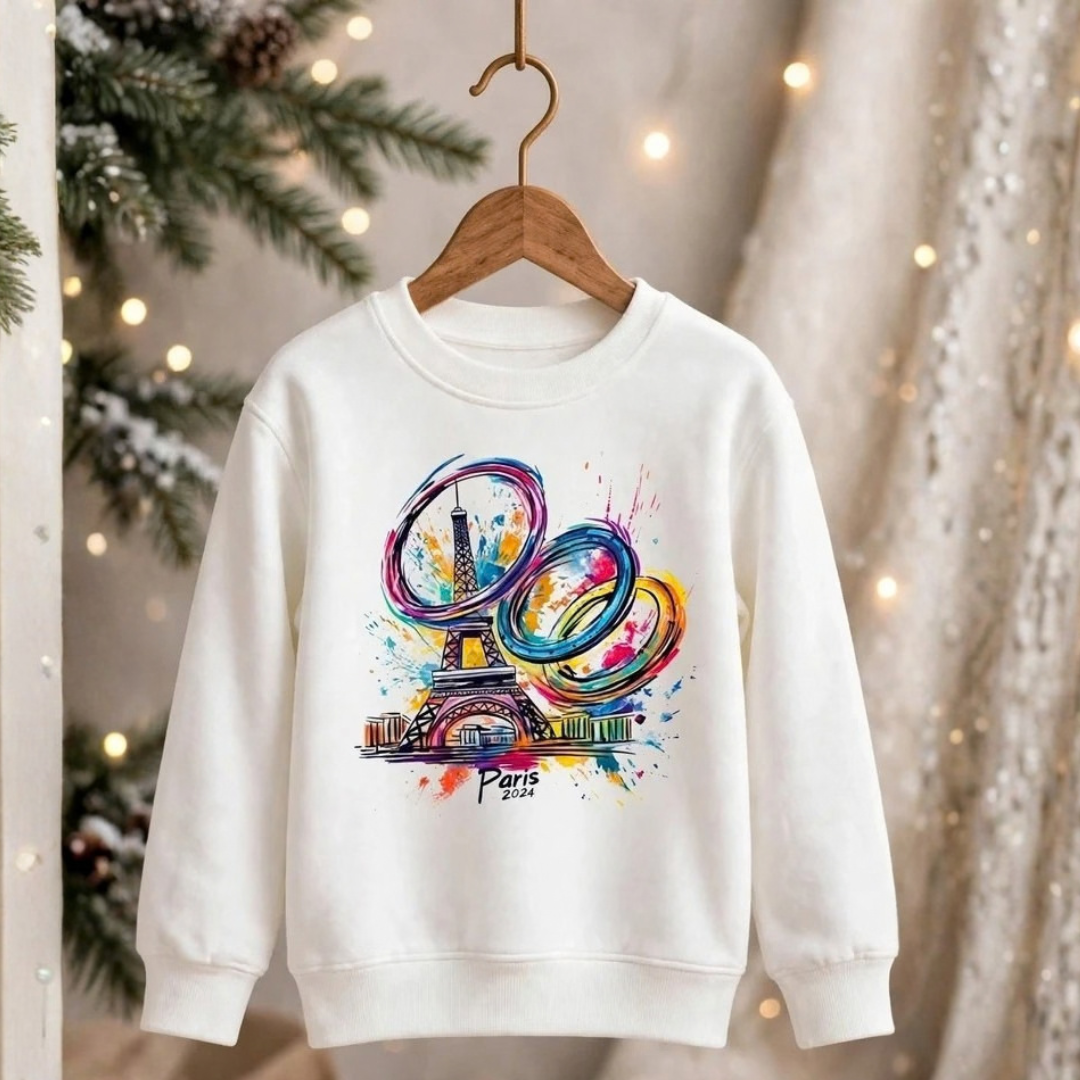 Kids Off-White Paris Eiffel Tower & Rings Graphic Fleece Sweatshirt | Casual Winter Wear