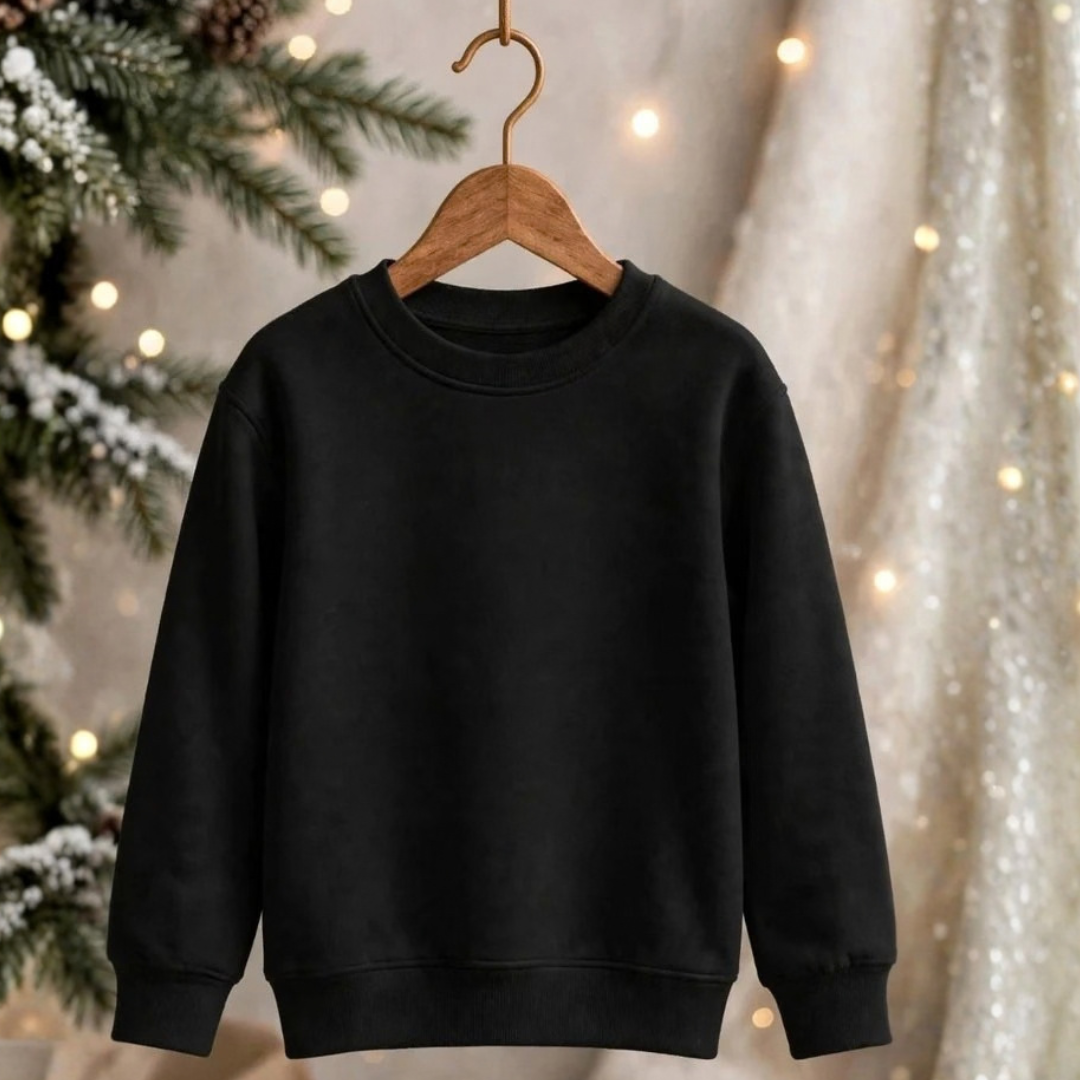 Kids Solid Black Minimalist Fleece Sweatshirt | Casual Winter Wear