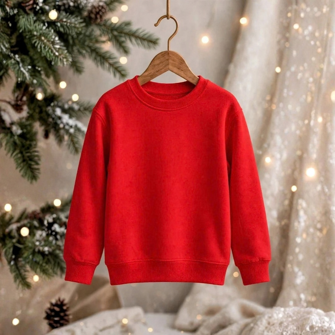 Kids Solid Bright Red Minimalist Fleece Sweatshirt | Casual Winter Wear