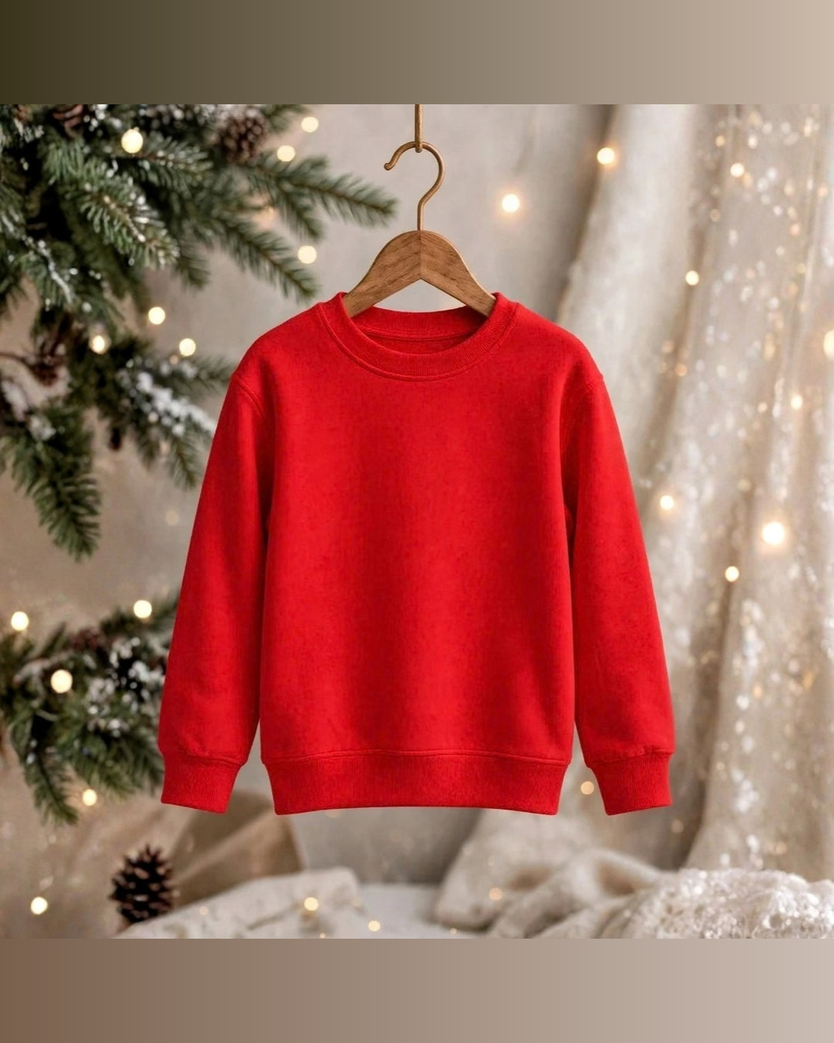 Kids Solid Bright Red Minimalist Fleece Sweatshirt | Casual Winter Wear