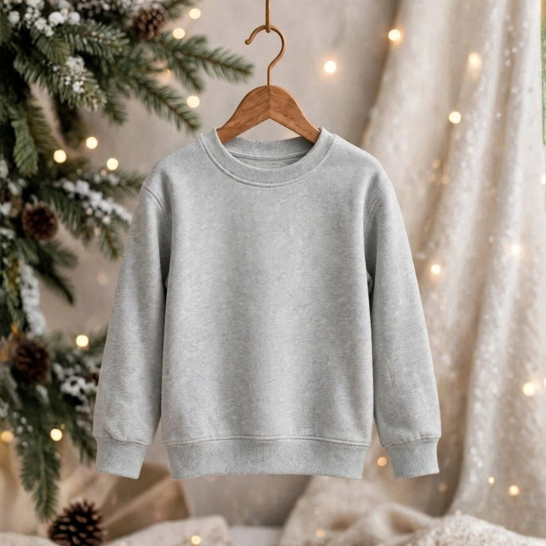 Kids Solid Heather Grey Minimalist Fleece Sweatshirt | Casual Winter Wear