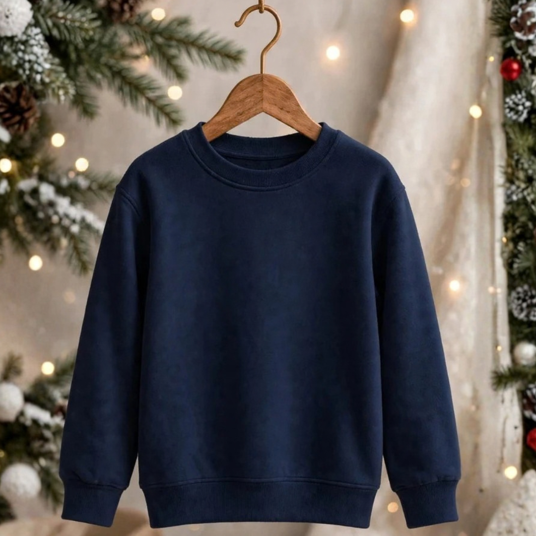Kids Solid Navy Blue Minimalist Fleece Sweatshirt | Casual Winter Wear