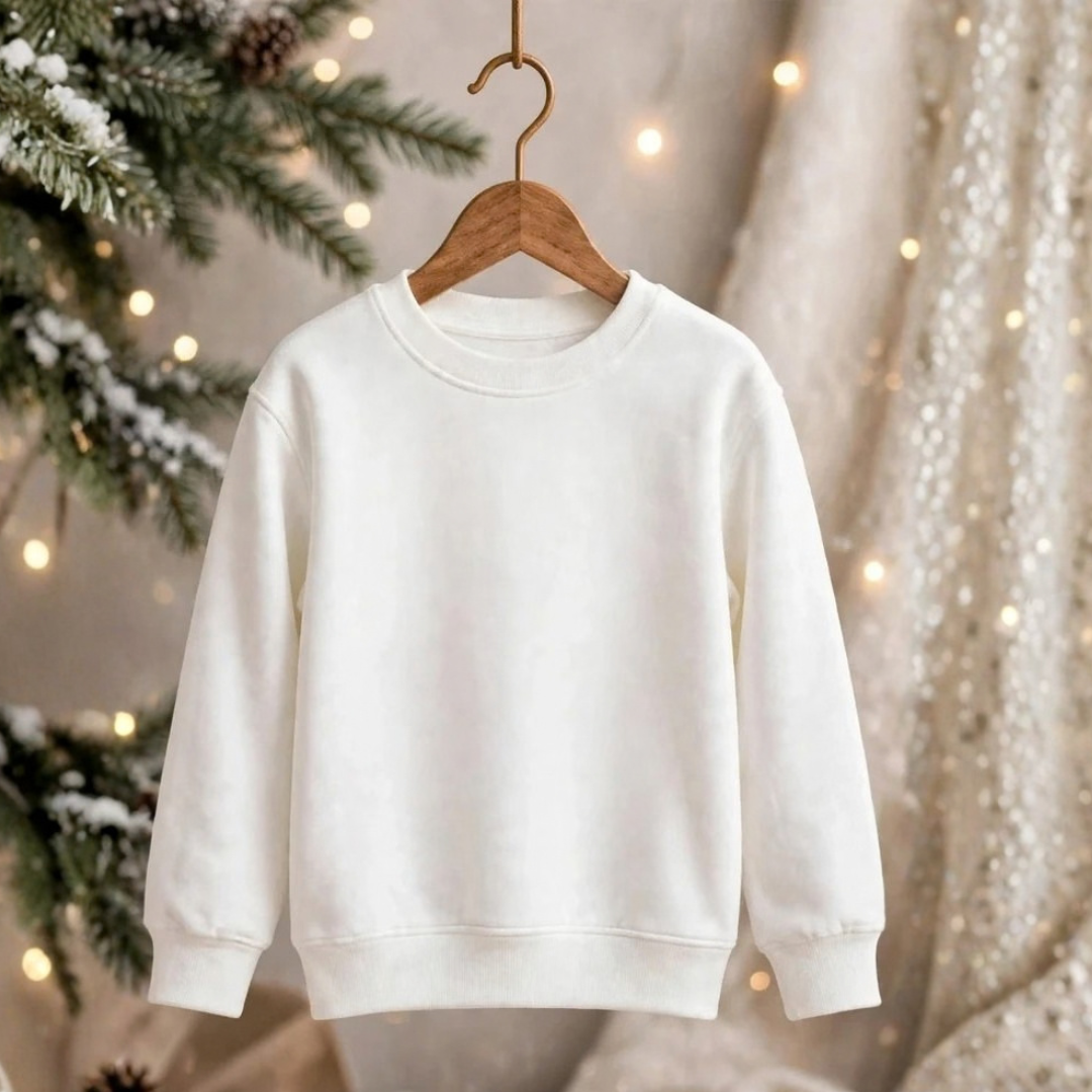 Kids Solid Off-White Minimalist Fleece Sweatshirt | Casual Winter Wear