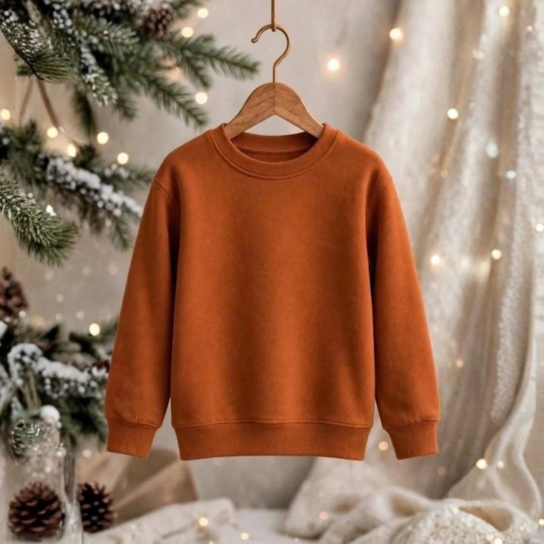 Kids Solid Rust Orange Minimalist Fleece Sweatshirt | Casual Winter Wear