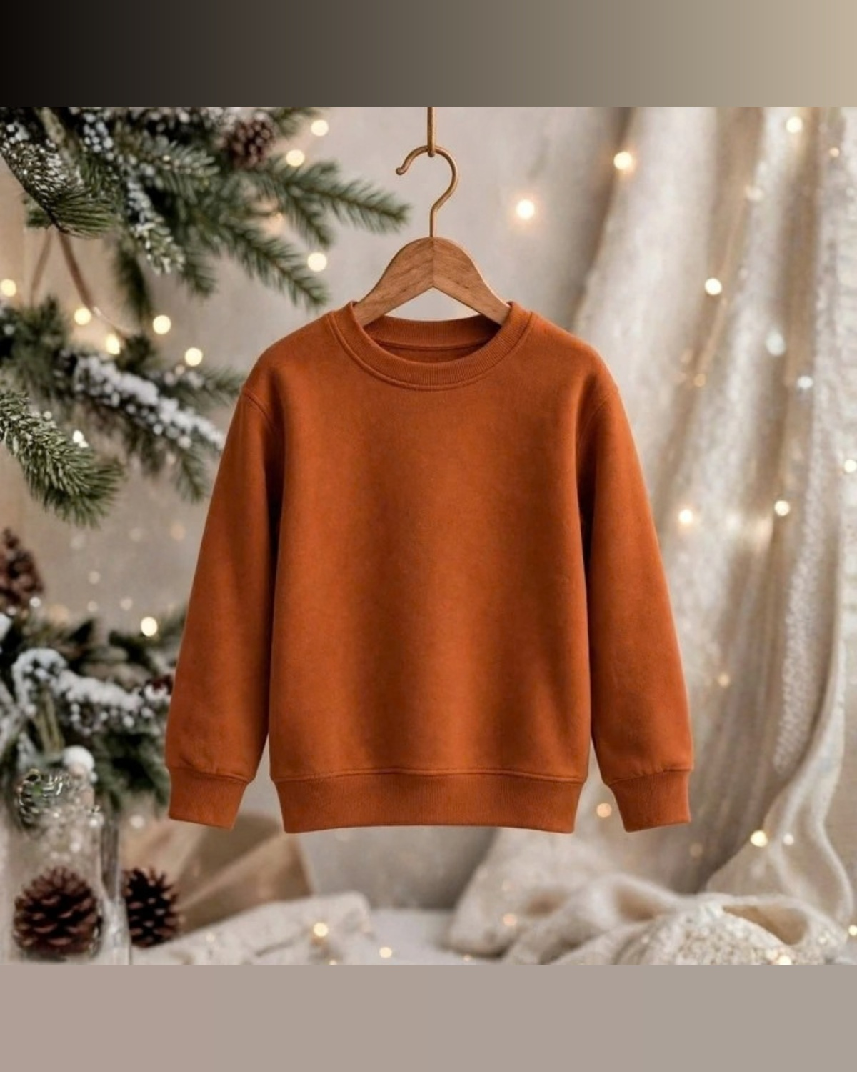 Kids Solid Rust Orange Minimalist Fleece Sweatshirt | Casual Winter Wear