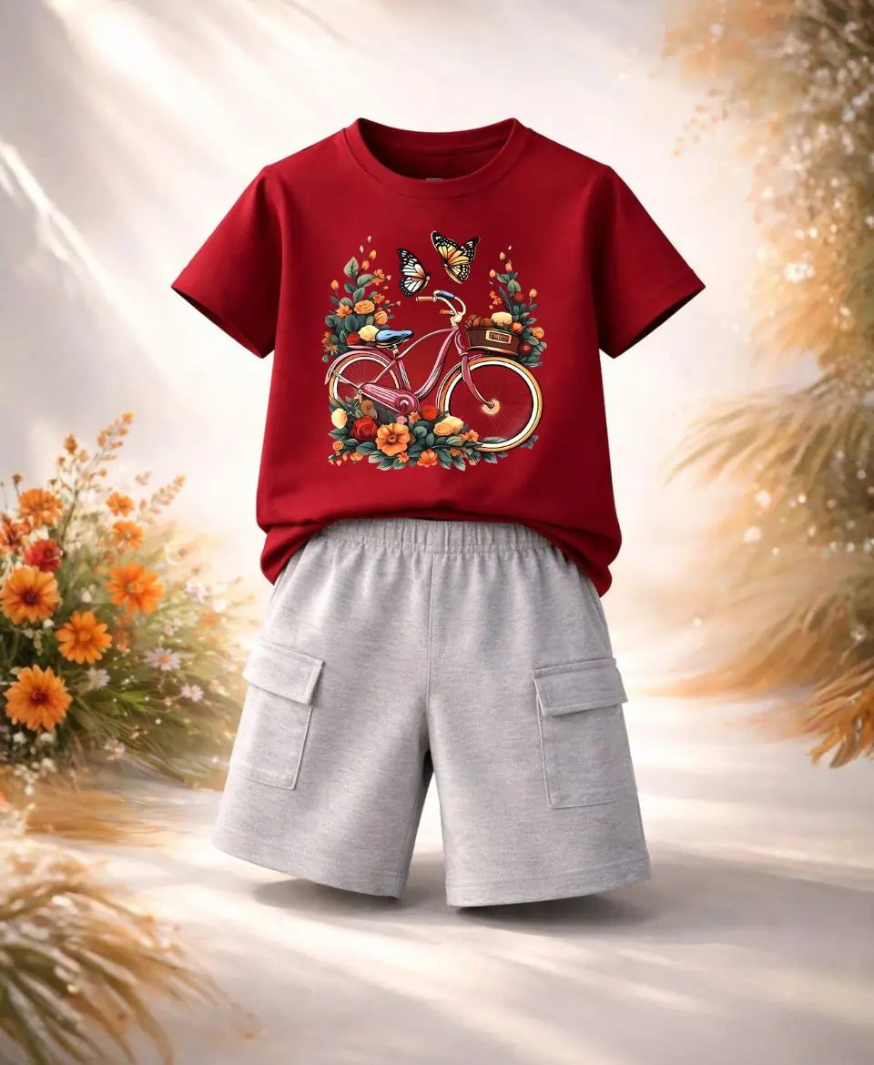 Vintage Bicycle Bloom Kids Suit Set