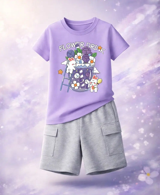 Flower Drink Bunny Suit Set