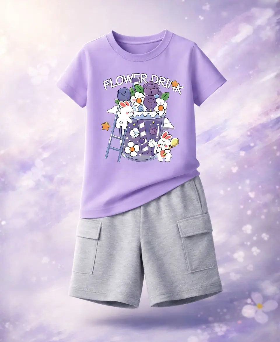 Flower Drink Bunny Suit Set