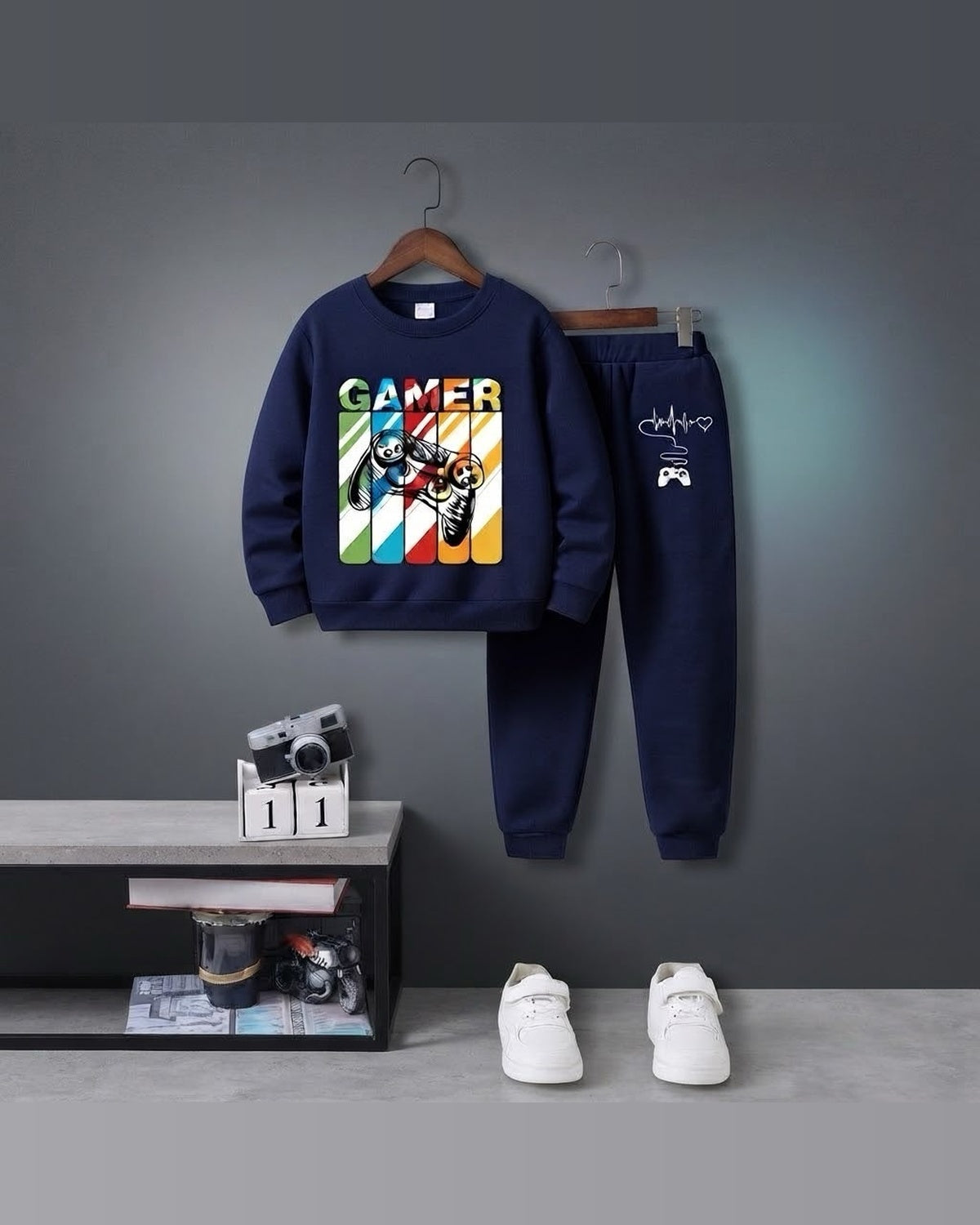 Boys' Gamer Print Sweatshirt & Jogger Tracksuit Set – Navy Blue
